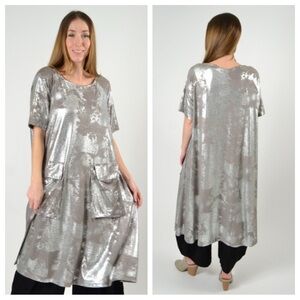 Alembika T Shirt Tunic Dress Midi Pockets Oval Neckline Raglan Sleeves Slouchy